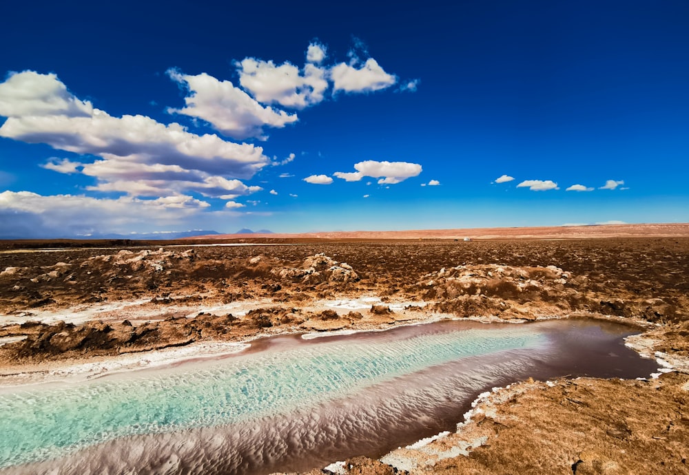 a body of water with land in the back