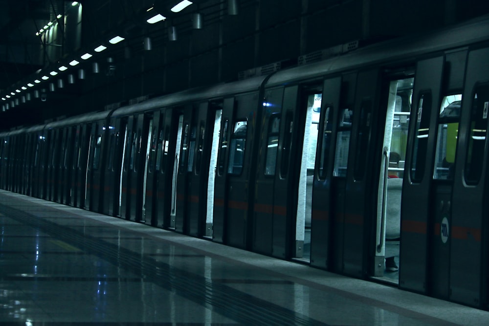 a subway travels down the tracks