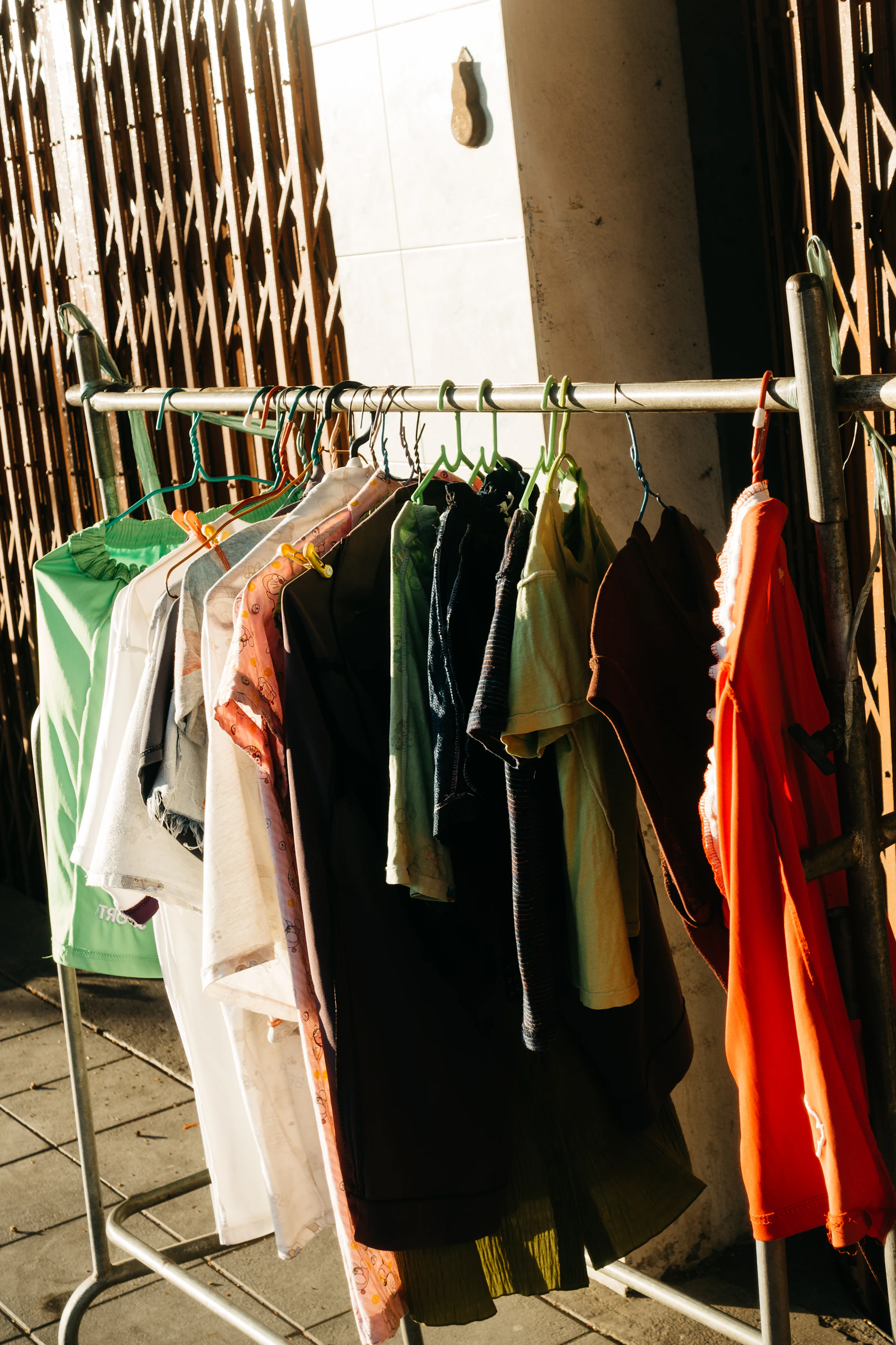 a group of clothes on a line