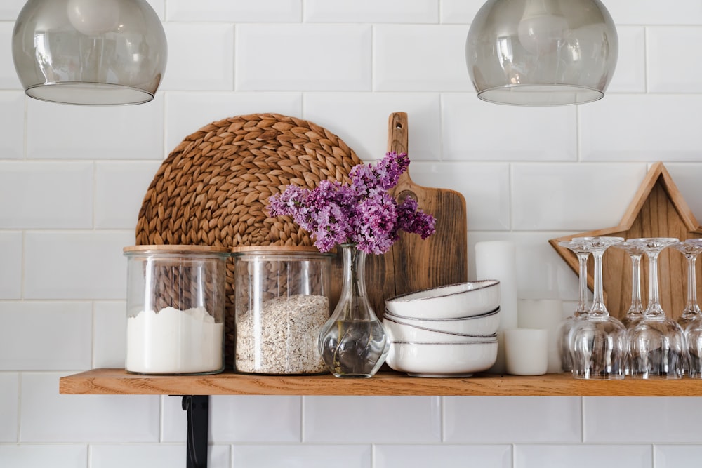 a shelf with various objects on it