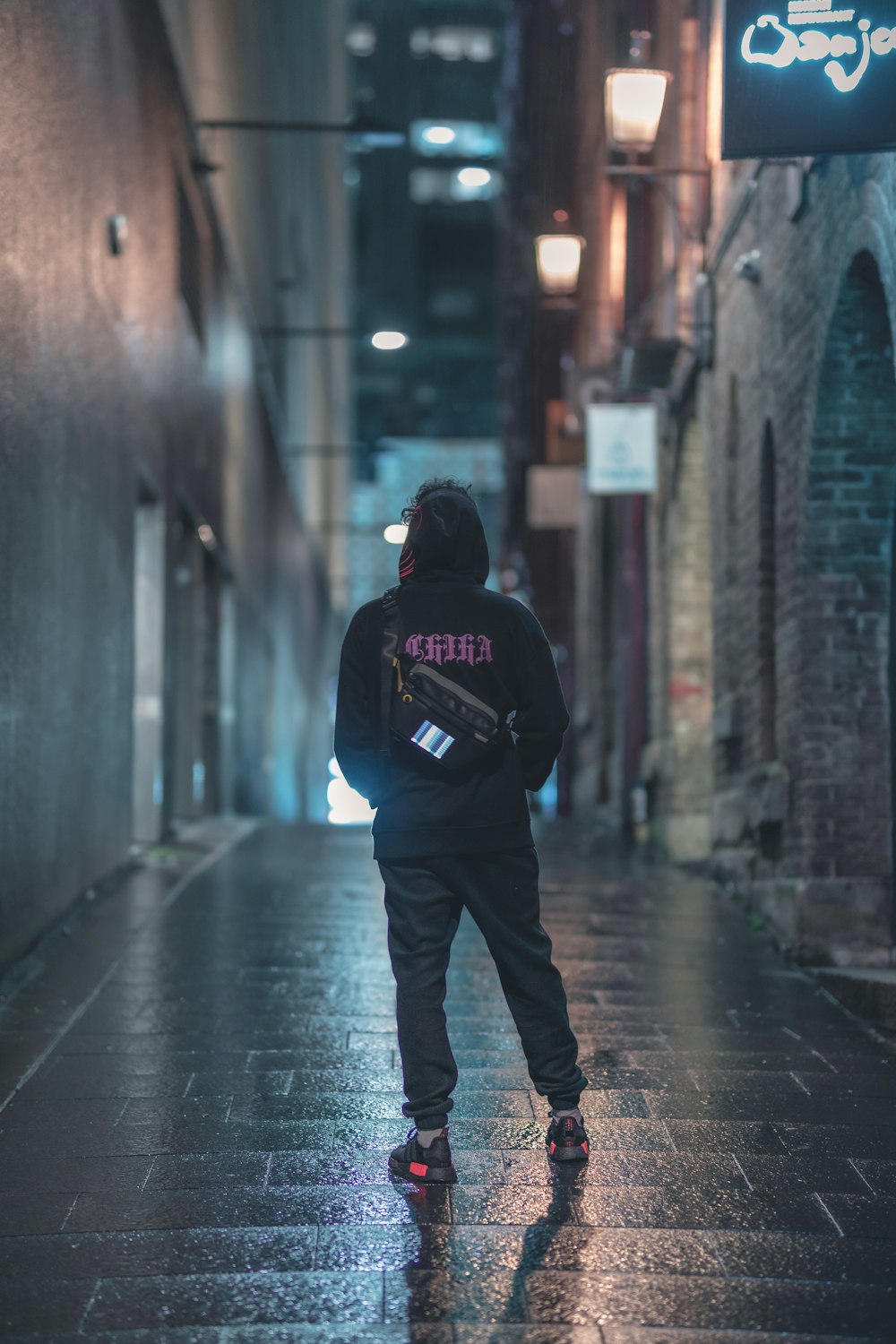 a person walking down a street