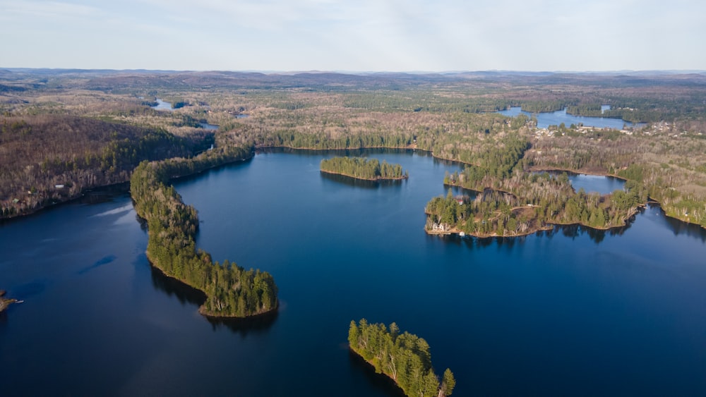 a body of water with land in the back