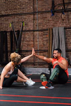 a man and woman exercising