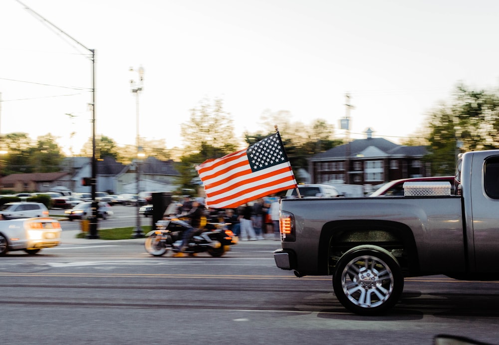 a motorcycle with a flag on it