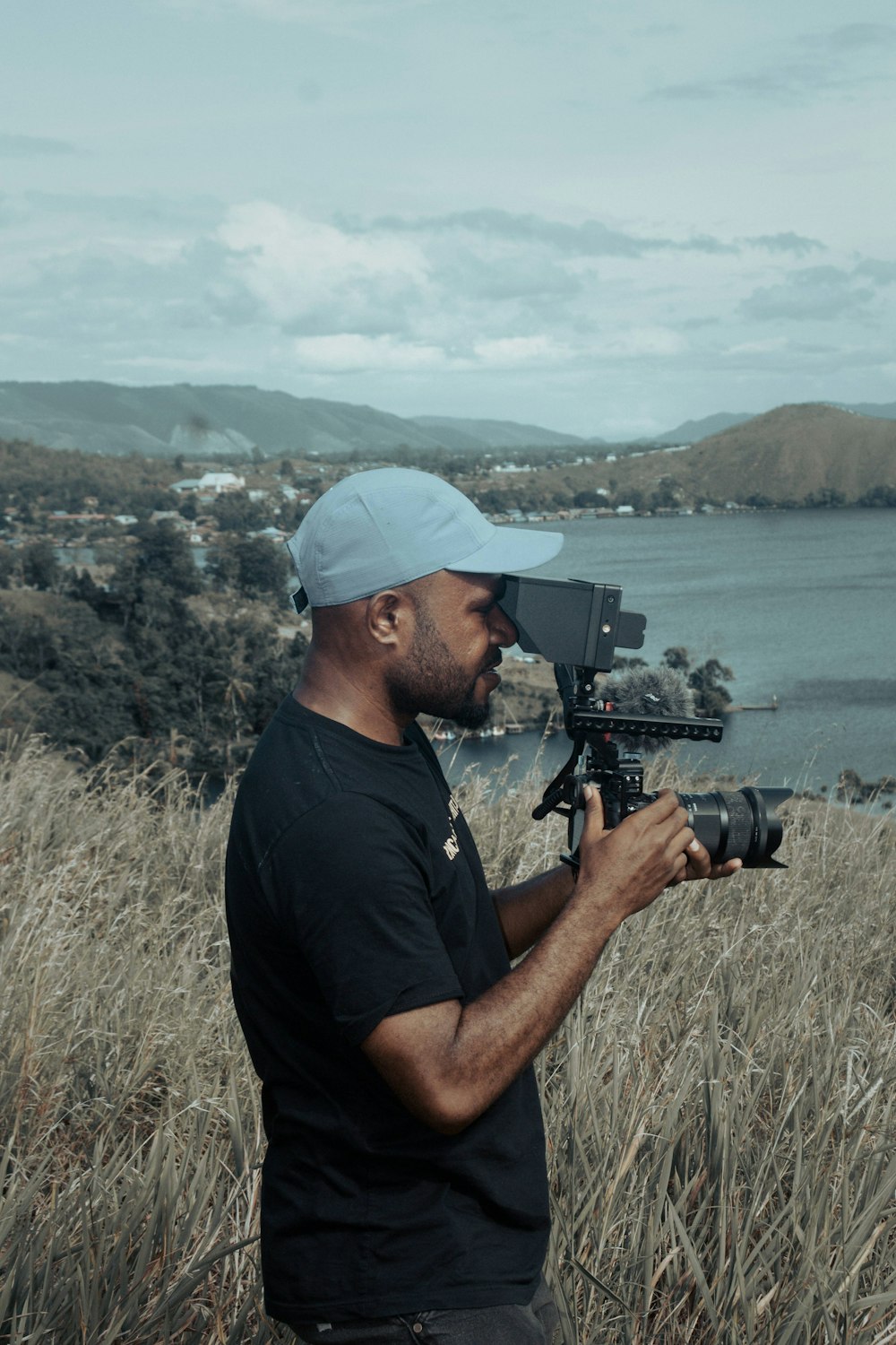 a man holding a camera