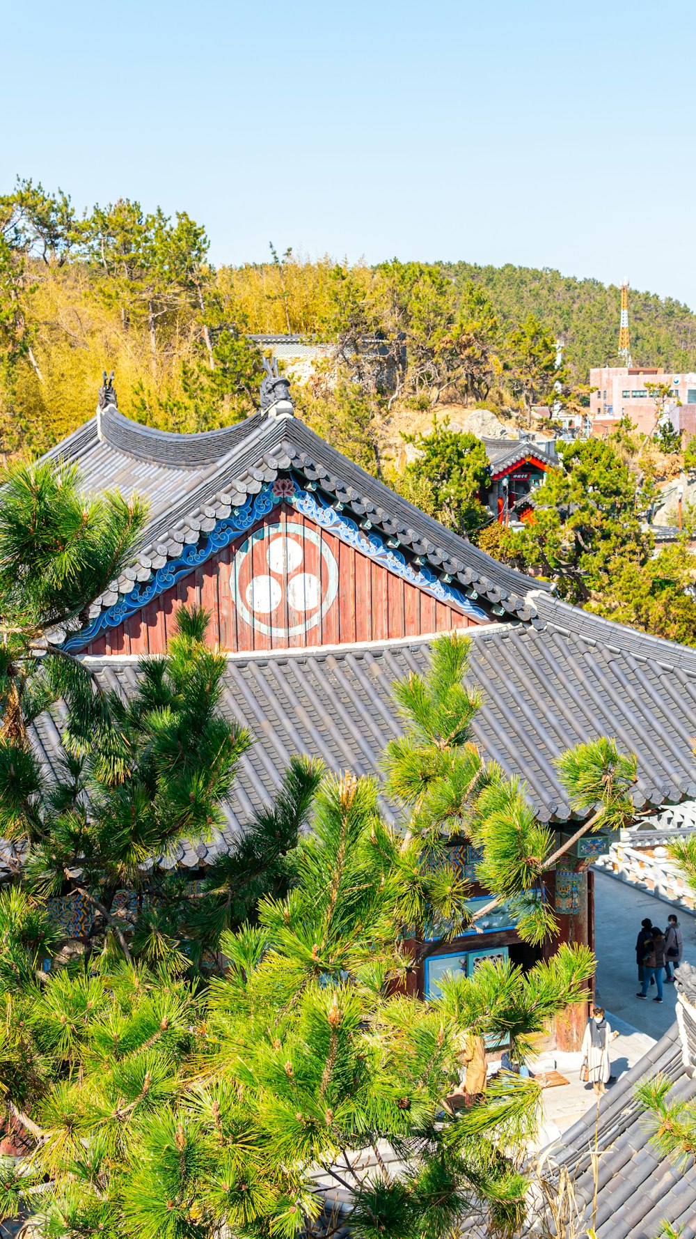 a building with a red roof