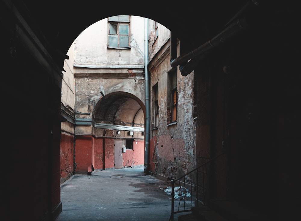 a brick building with a gate