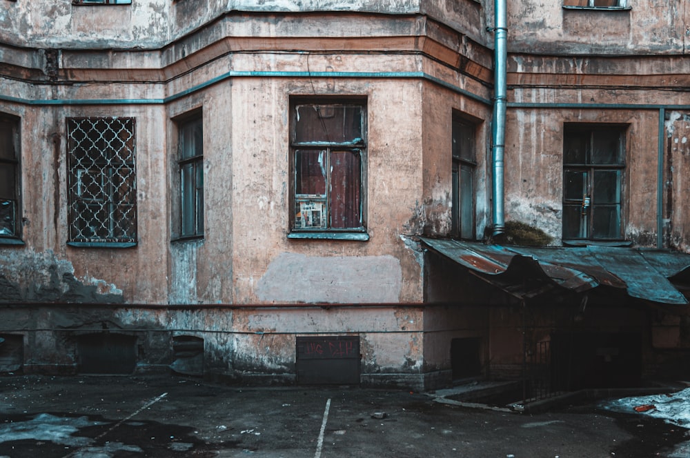 a building with broken windows