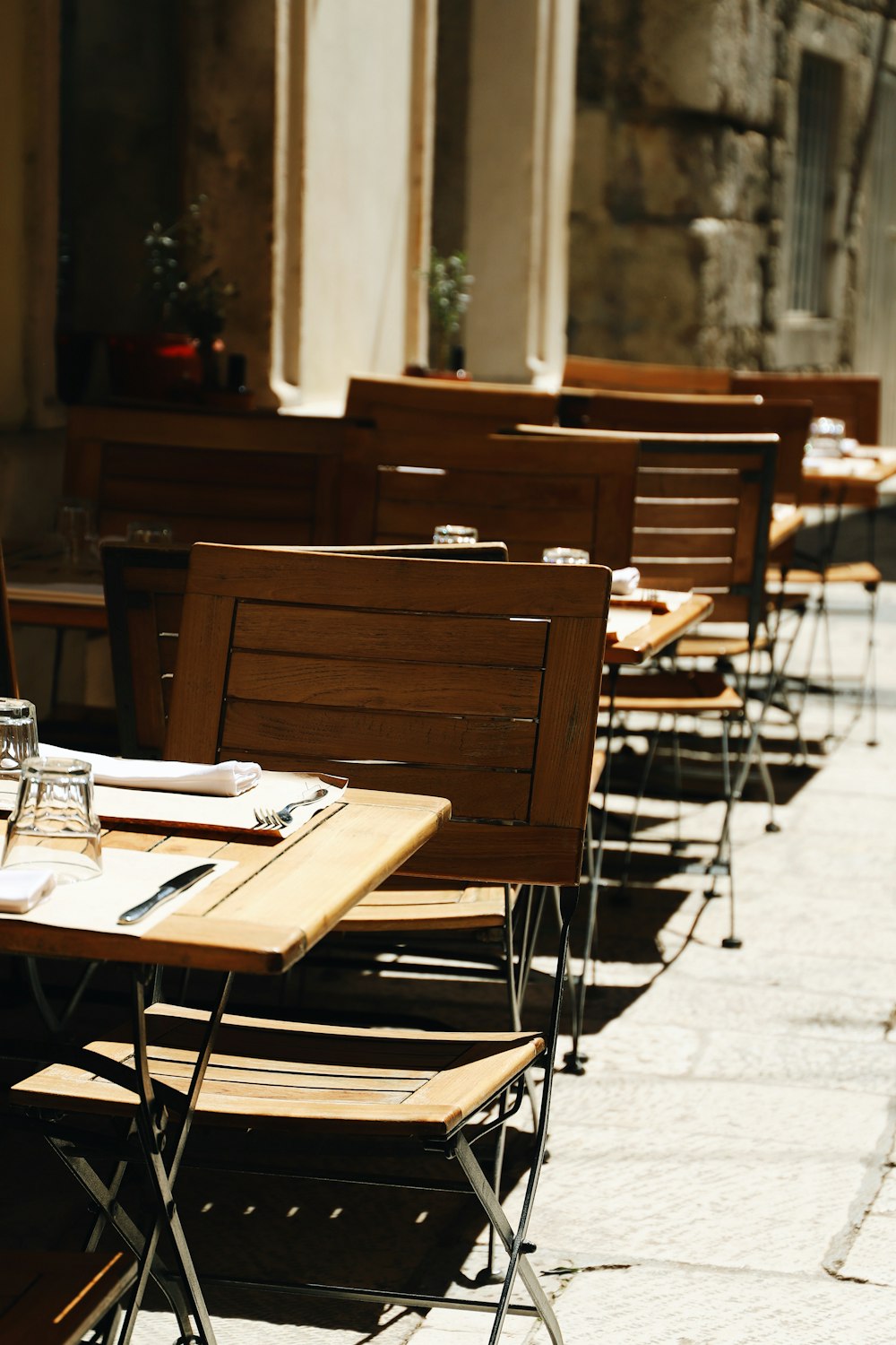 a row of wooden chairs