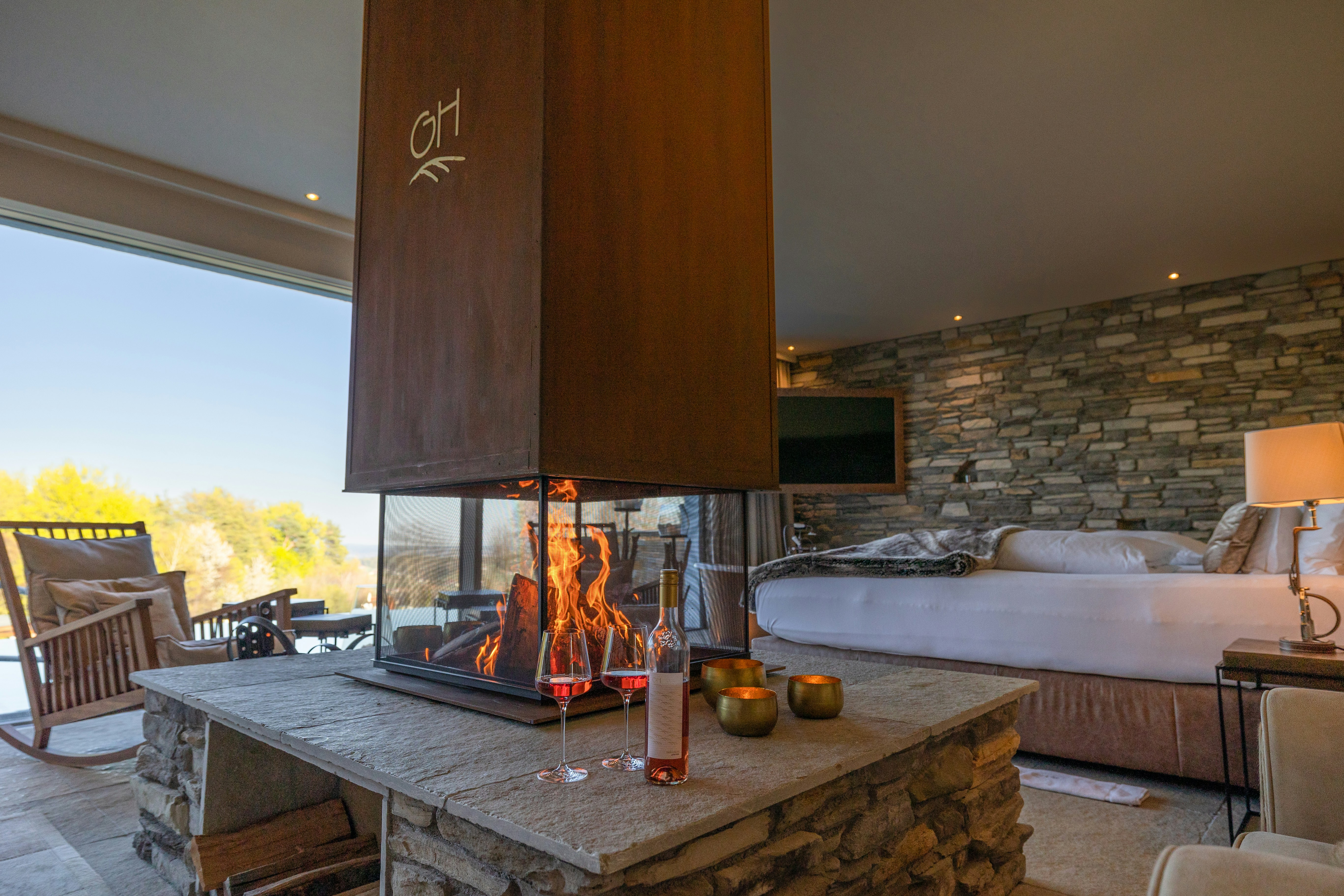 Luxury château hotel room with stone fireplace in Loire Valley — France 5-star holiday from India