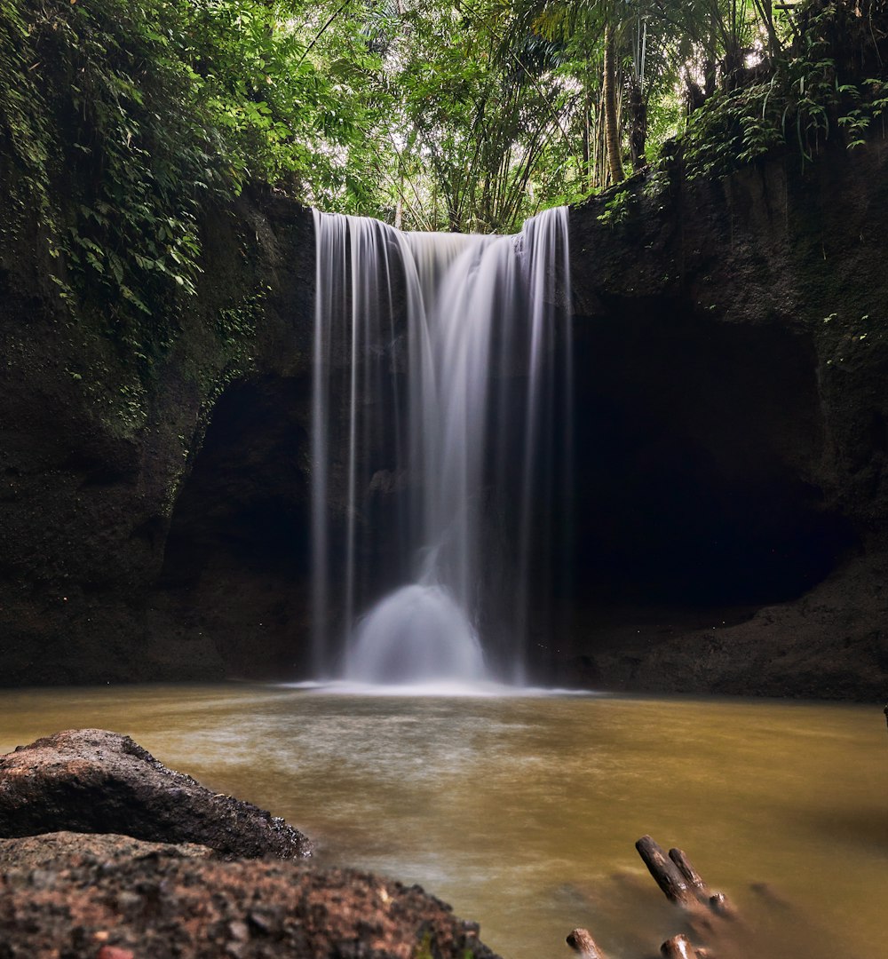 a waterfall in a forest