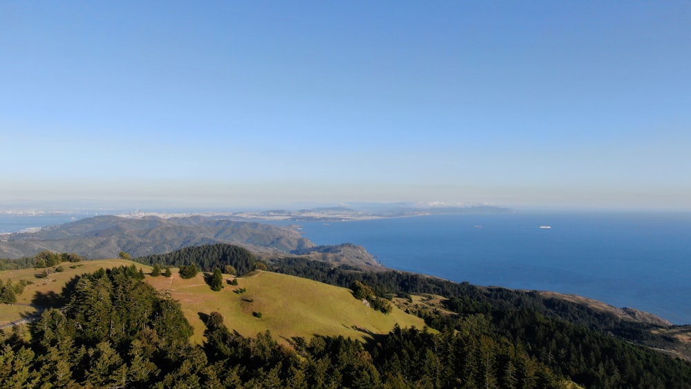 Eine Landschaft mit Hügeln und Bäumen