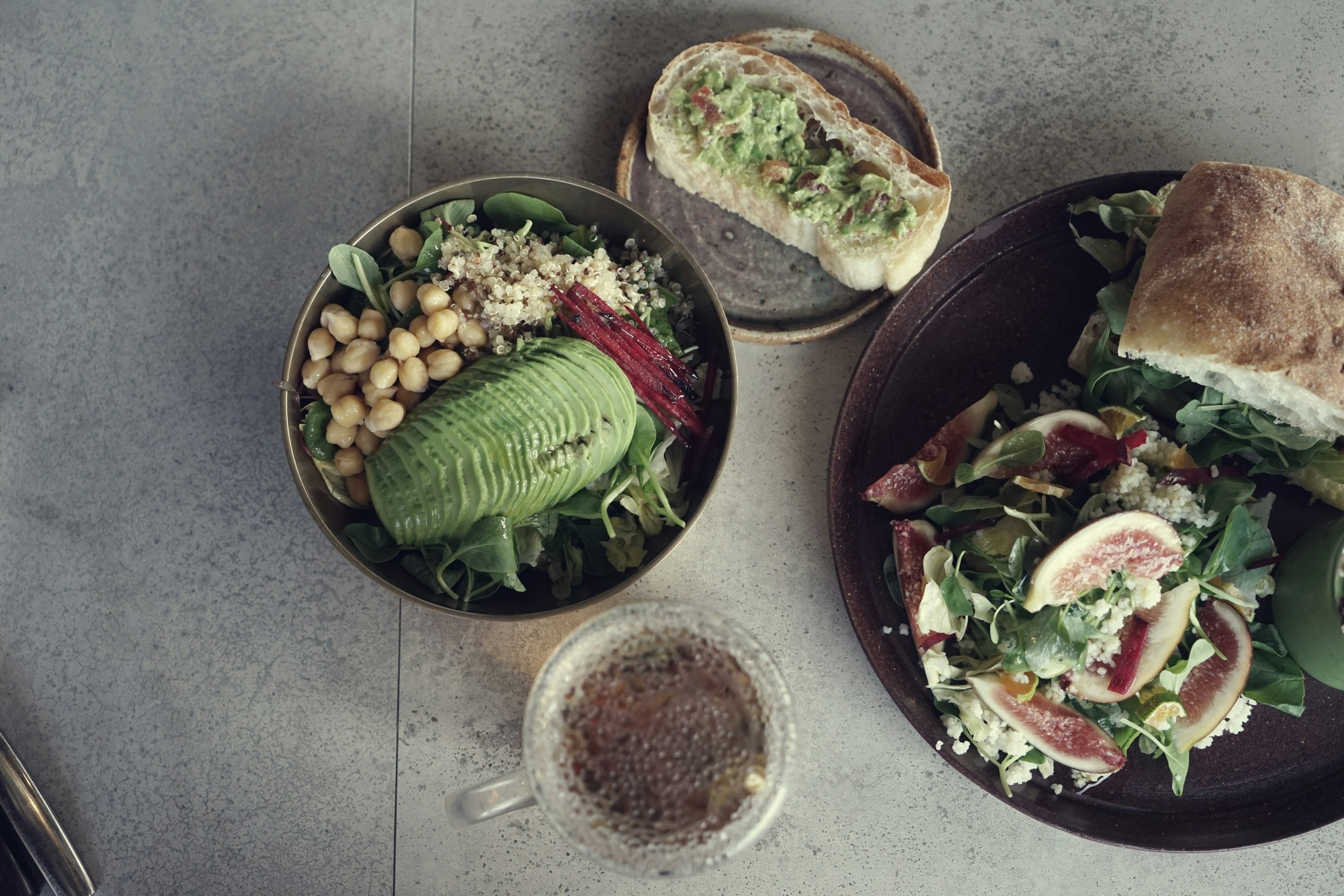 a table with plates of food