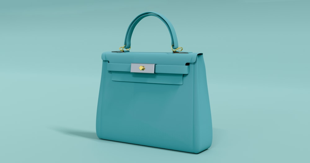 a blue and white handbag
