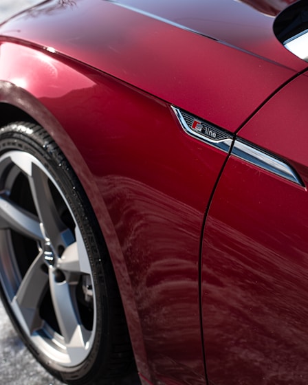 the front of a red car