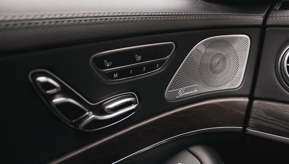 a close up of a car steering wheel