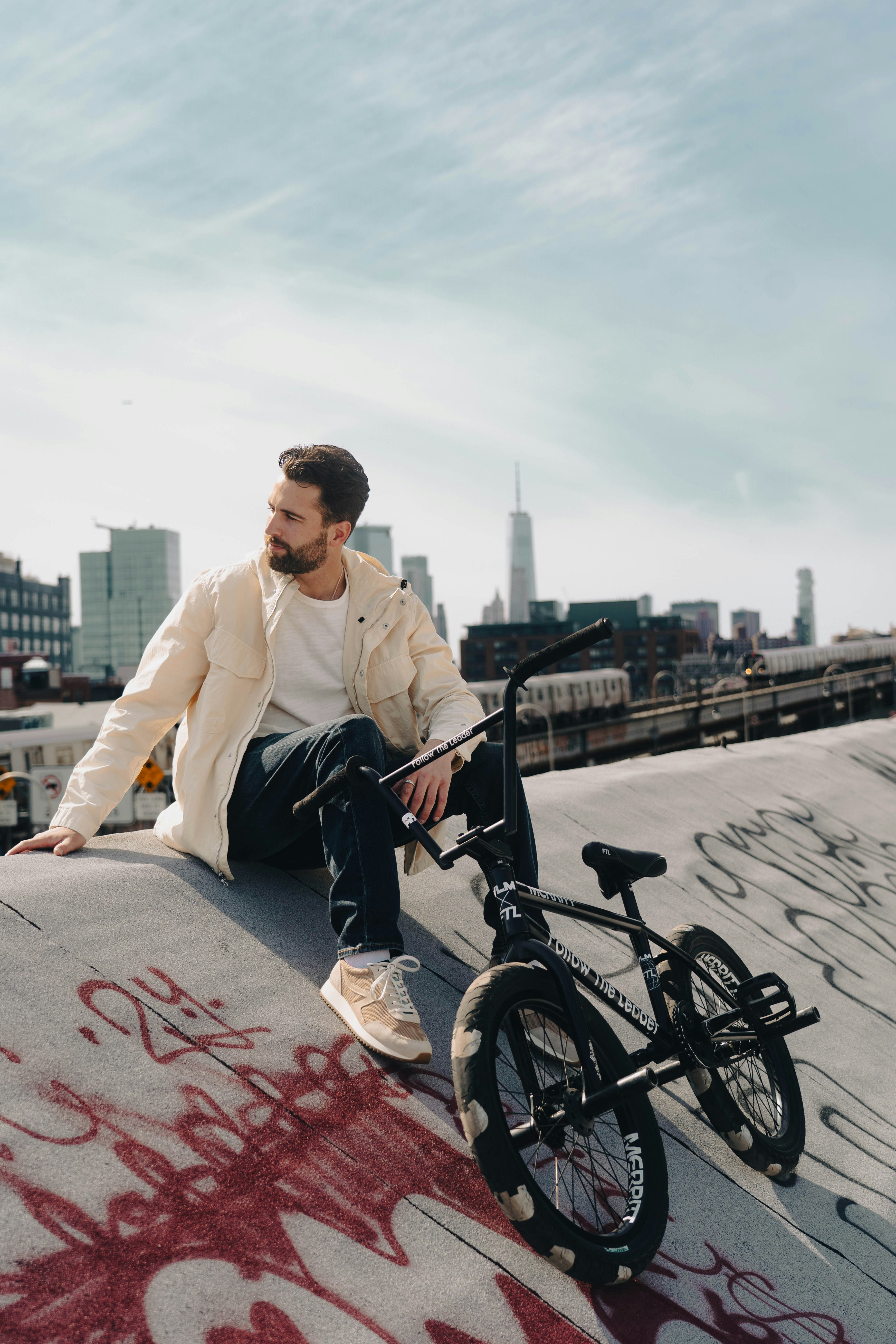 a man sitting on a bicycle