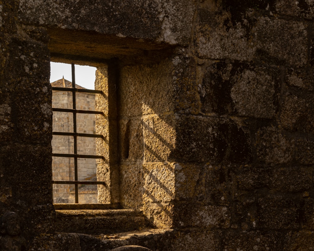 a window in a stone building