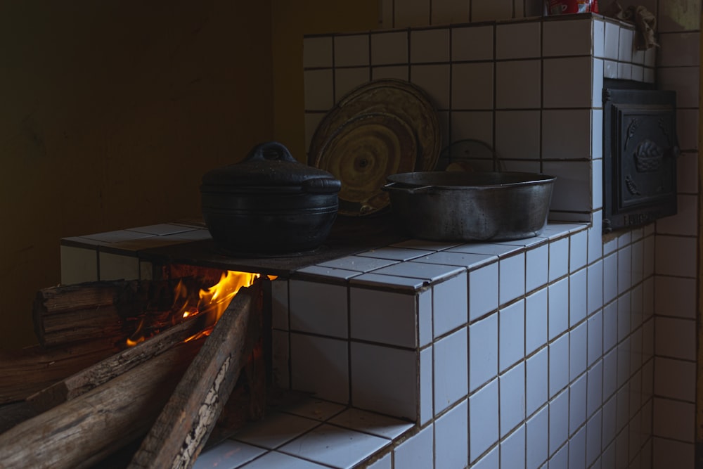 a stove with pots on it