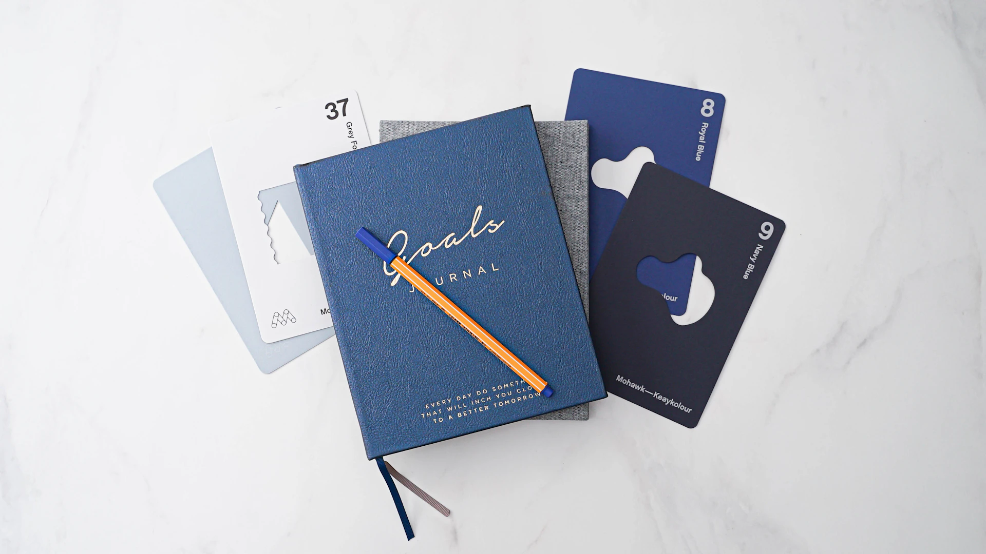 a group of blue and white boxes