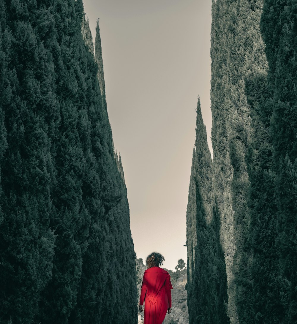 a person walking between large rocks