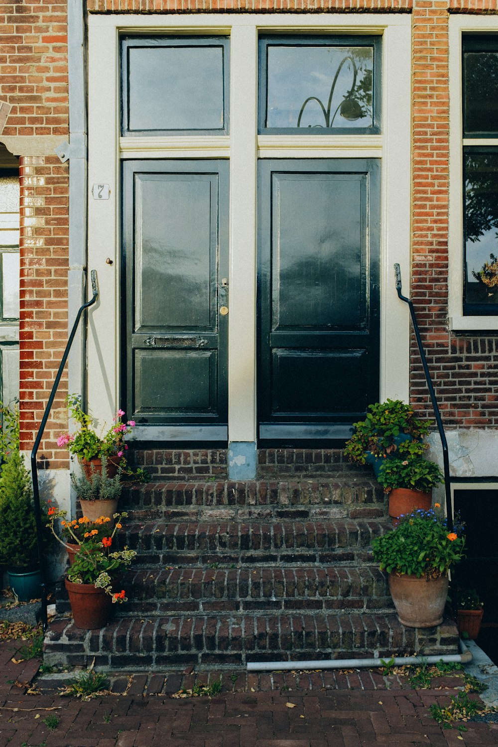 a door with plants and a window