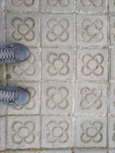 Close-up of colorful stamped concrete floor with intricate patterns.