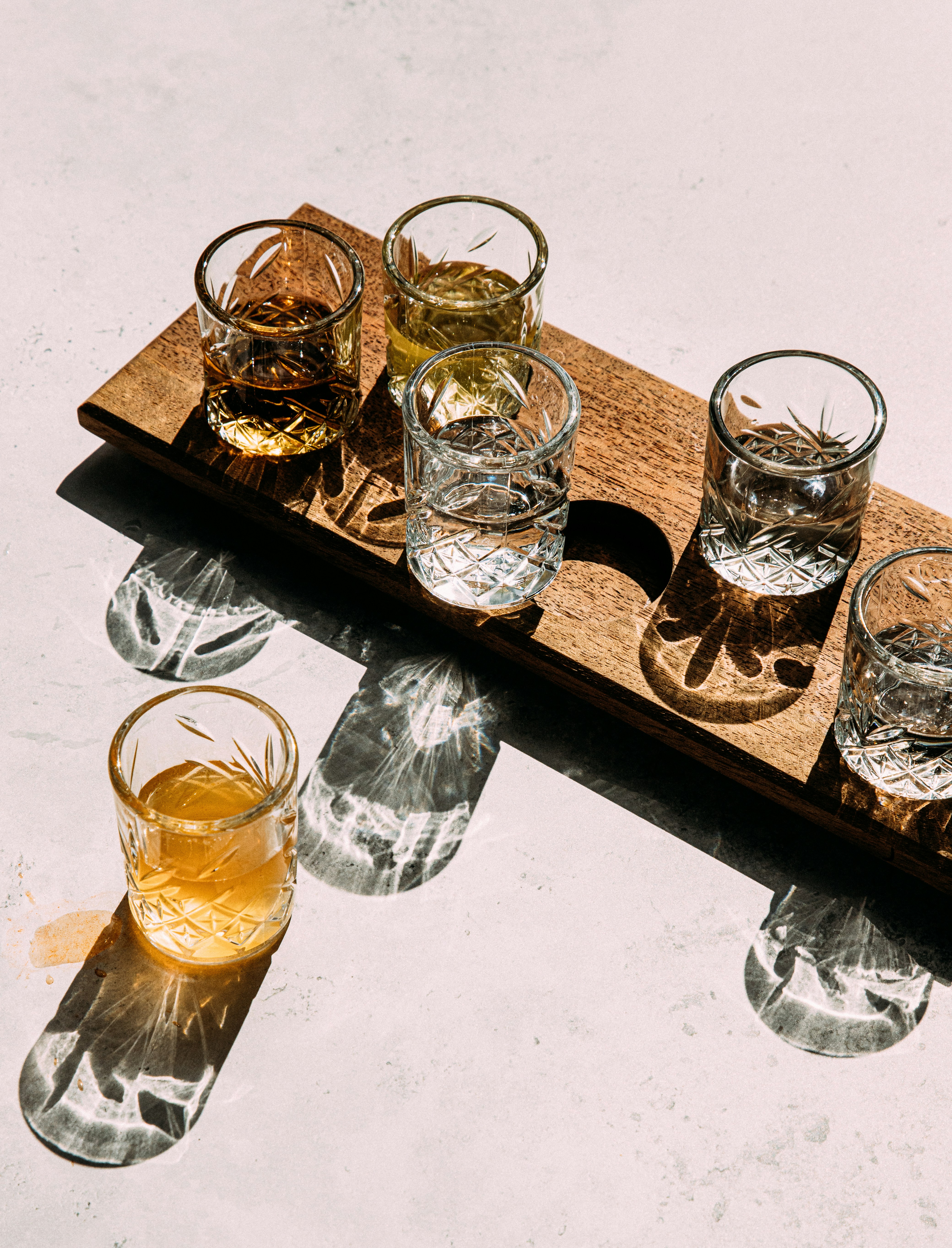 a group of glasses on a table