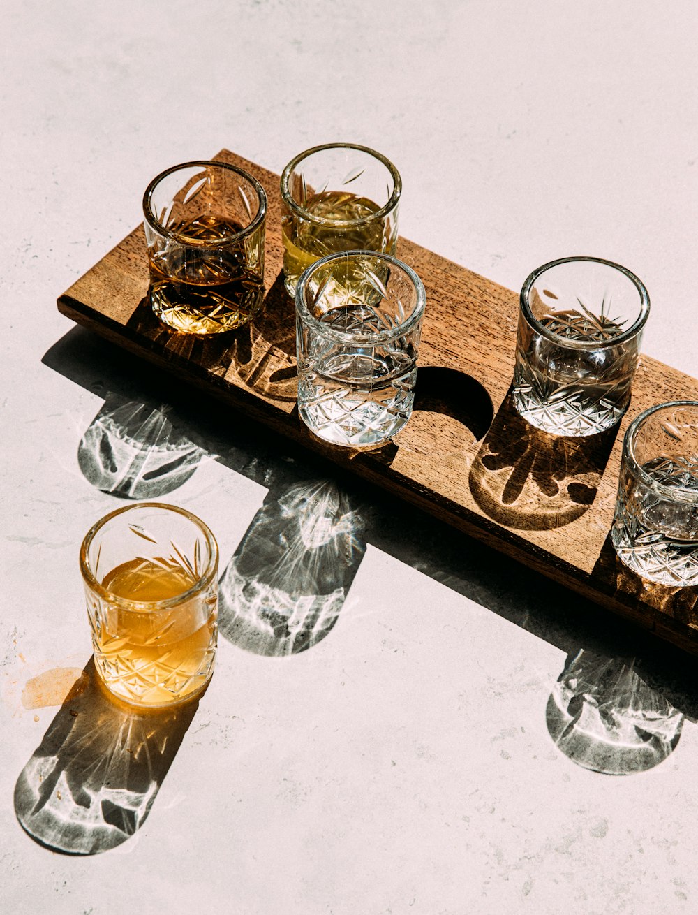 a group of glasses on a table