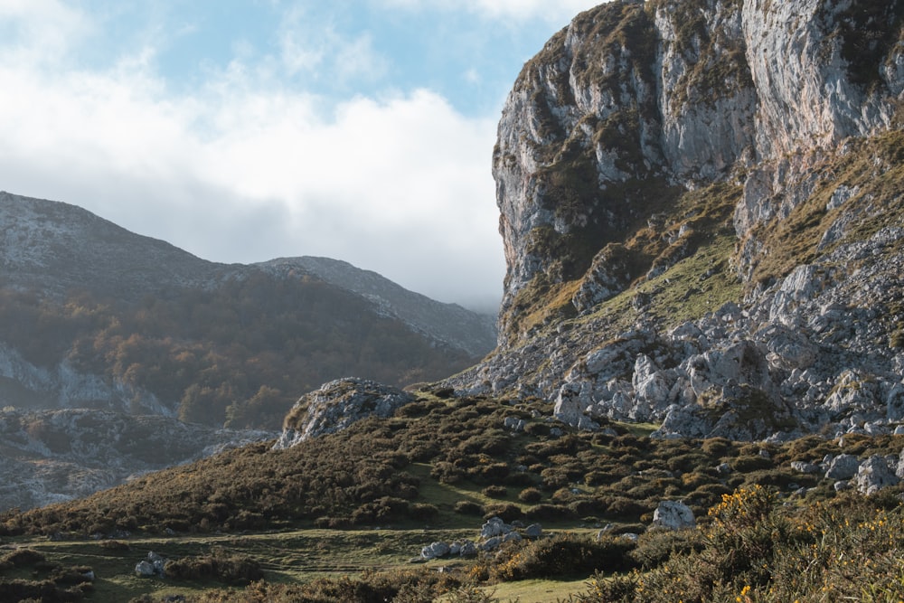 a rocky valley between mountains