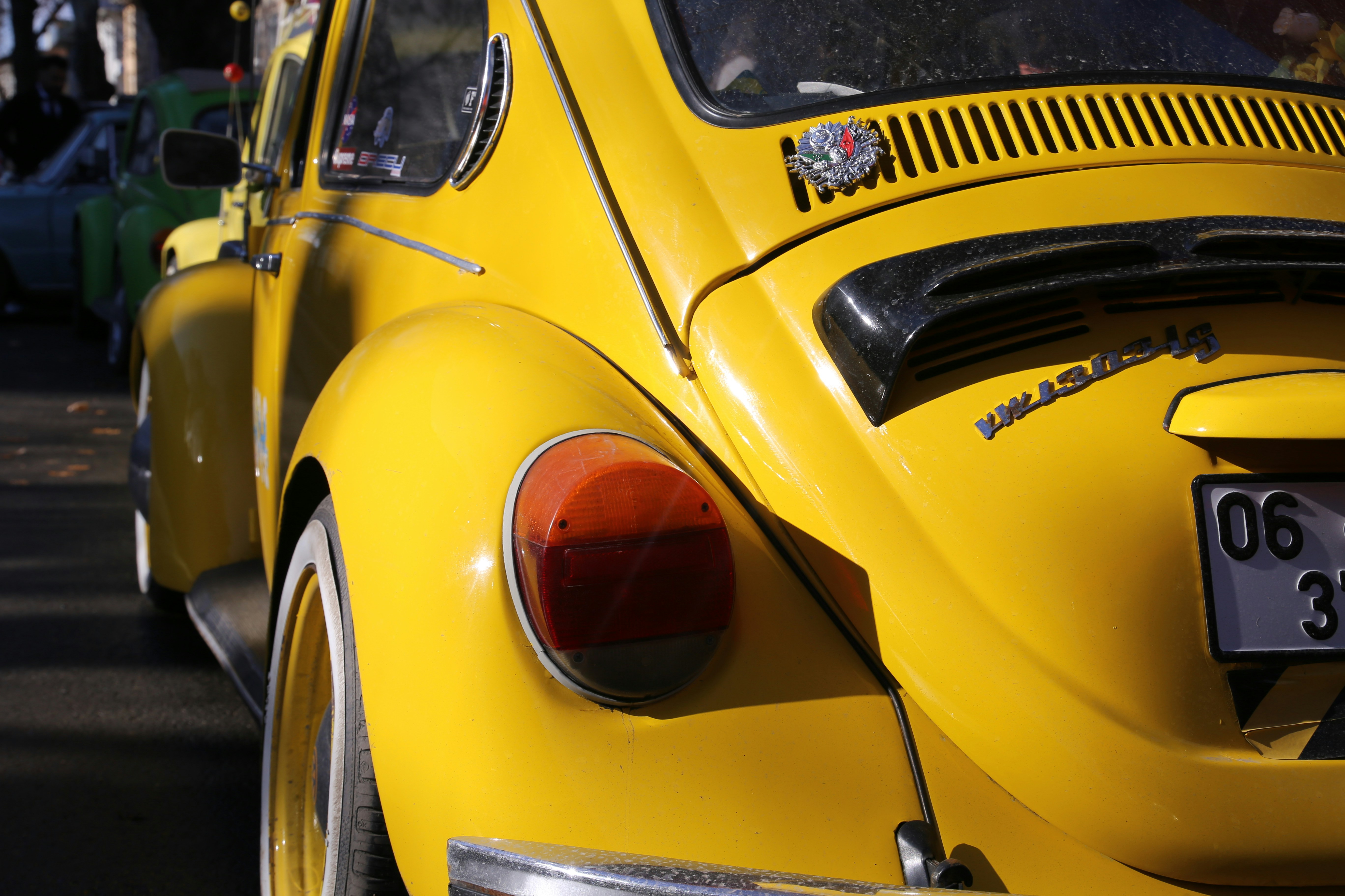 the front of a yellow car