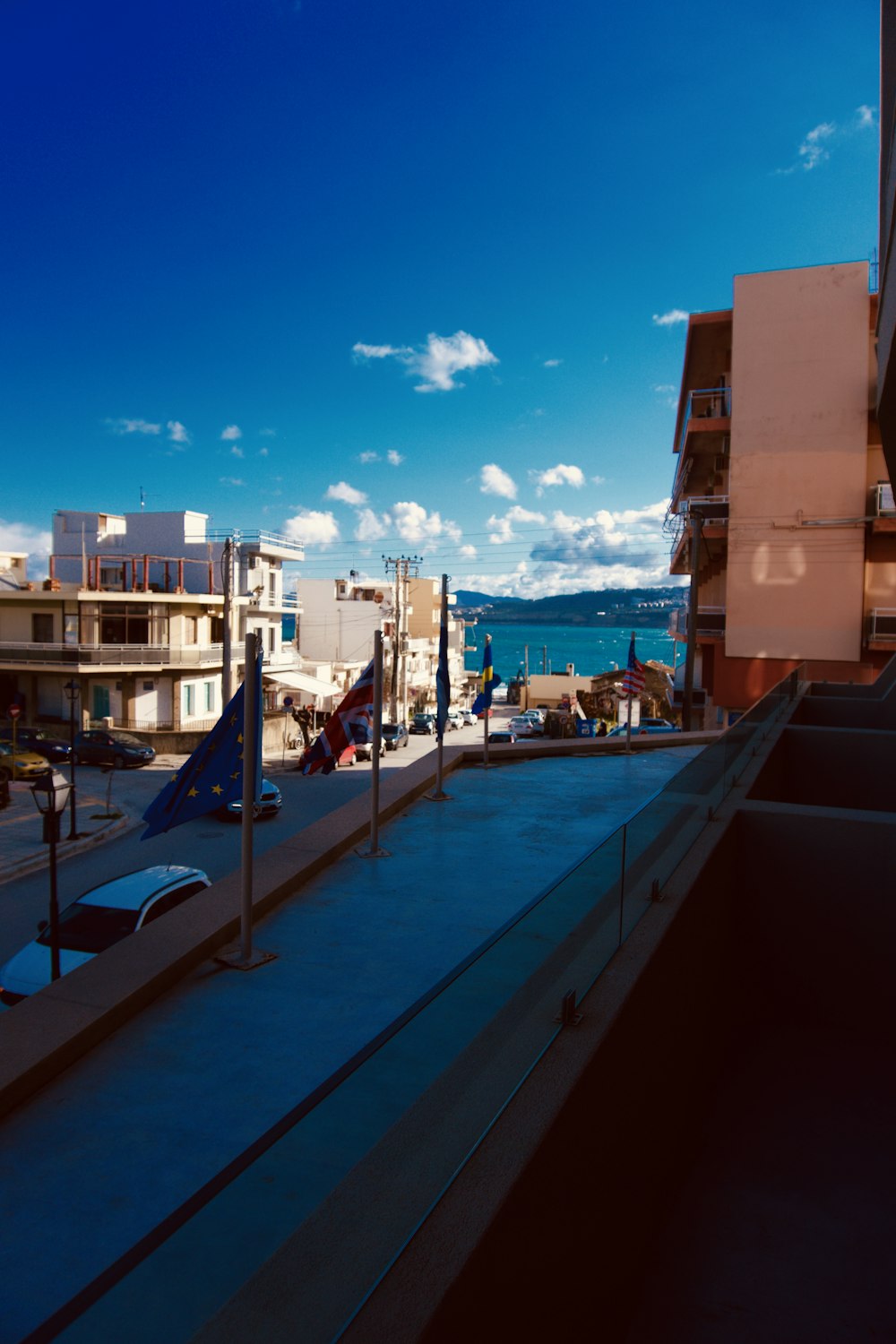 a dock with a flag