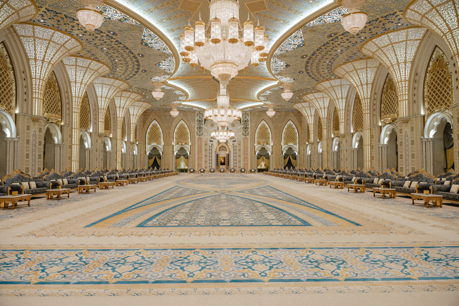 Chandelier and great hall inside Qasr Al Watan, Abu Dhabi