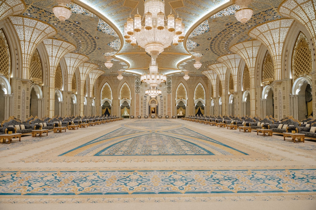 a large room with a large chandelier and a large pool, One day in Abu Dhabi: amazed by this amazing architecture and int
