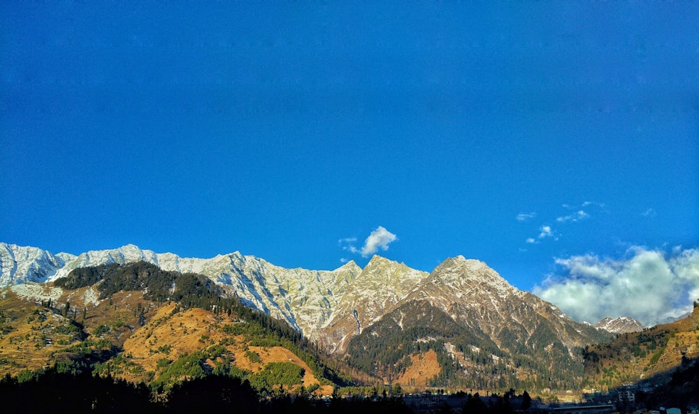 a landscape with mountains and trees