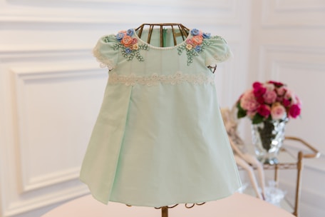 a wedding dress on a table