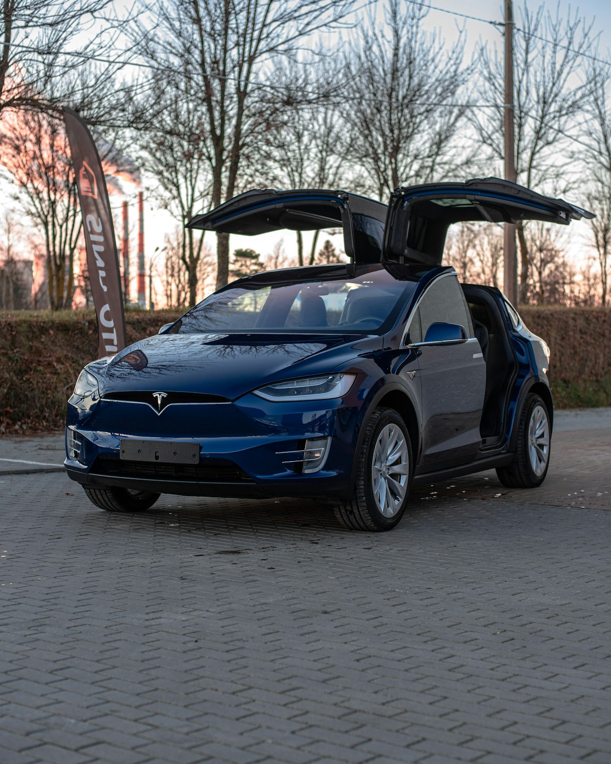 Tesla Model X parked showing Falcon Wing doors open