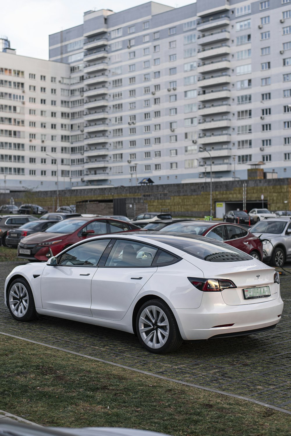 a parking lot with cars