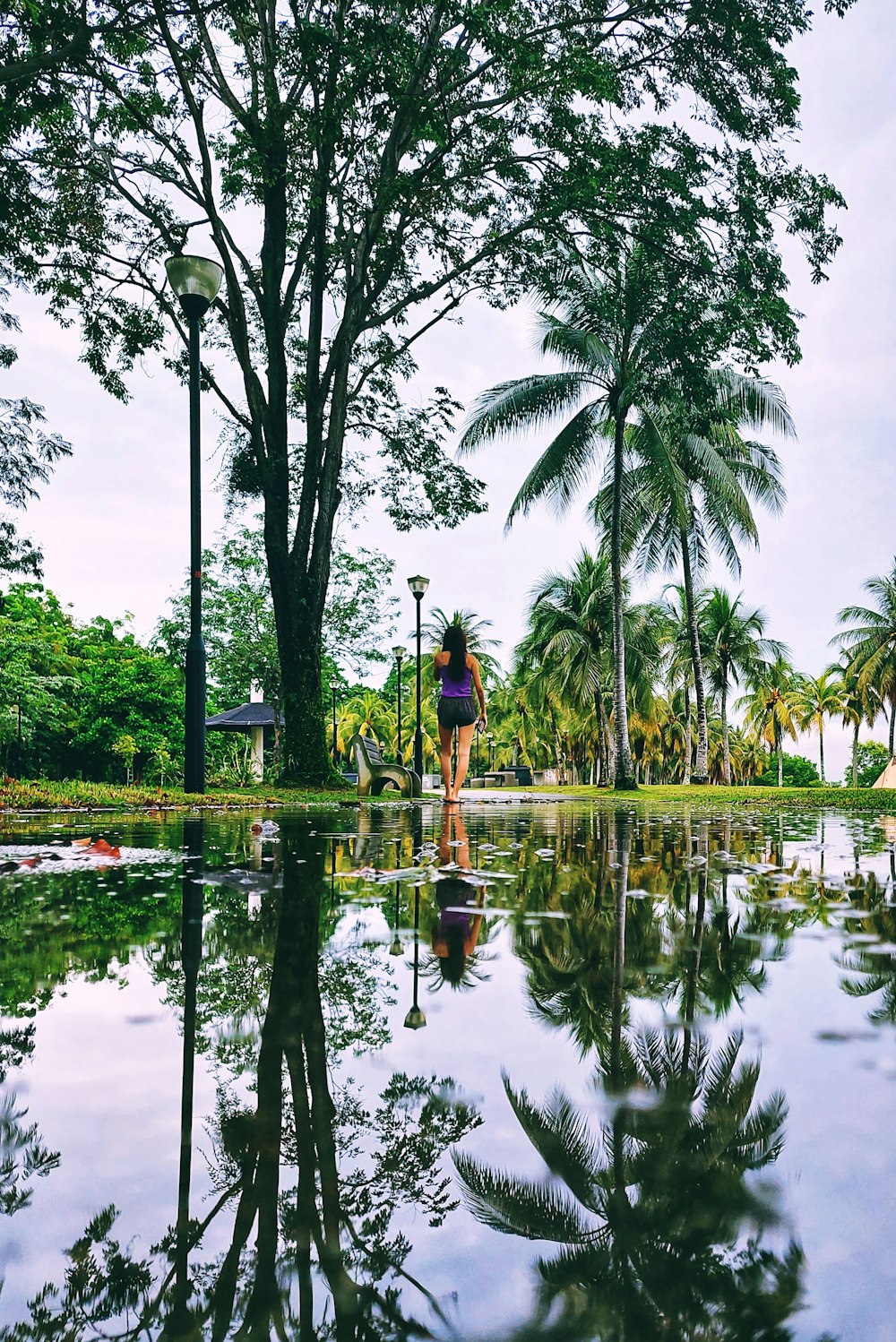 a person standing in a pond