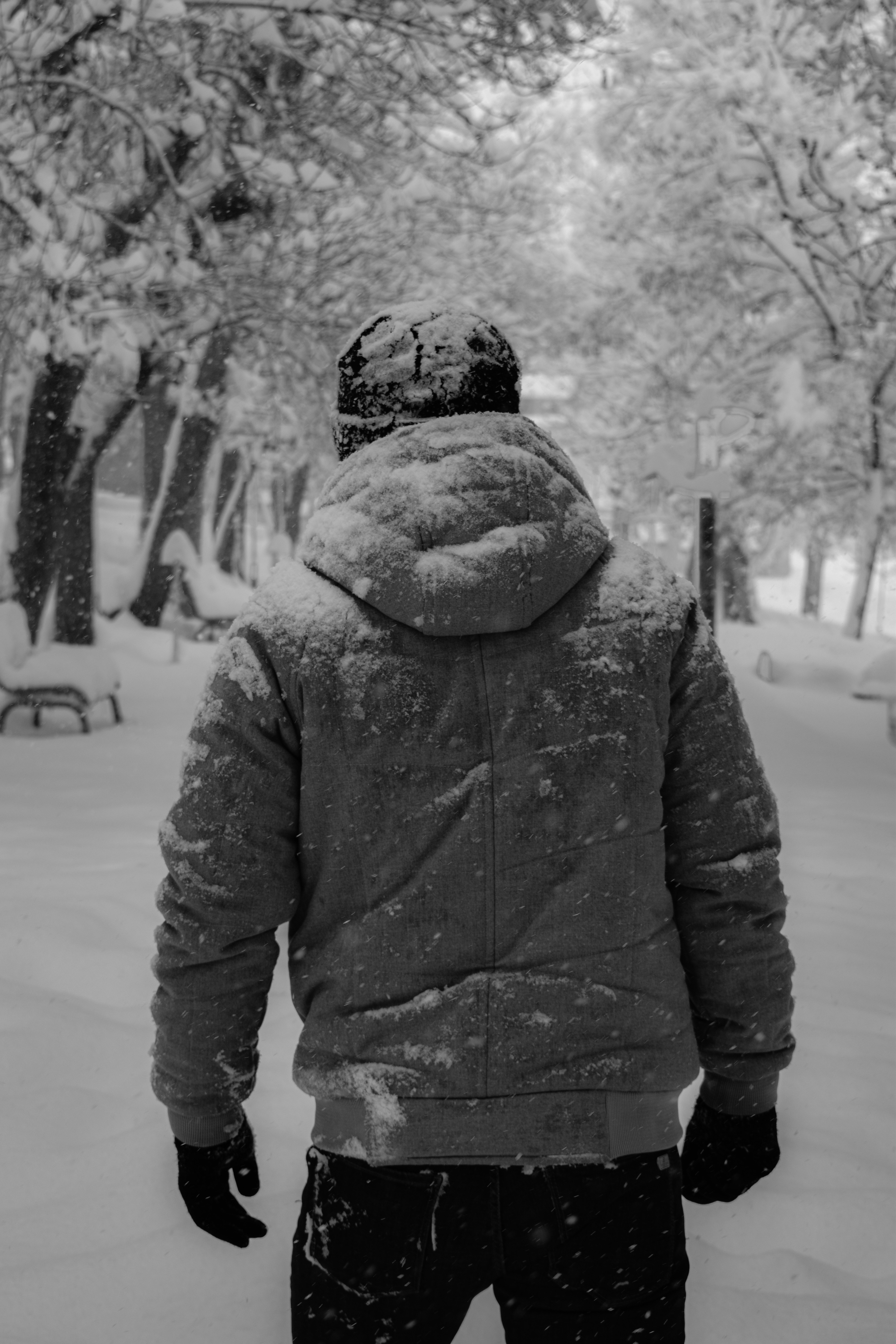 a person wearing a coat and gloves