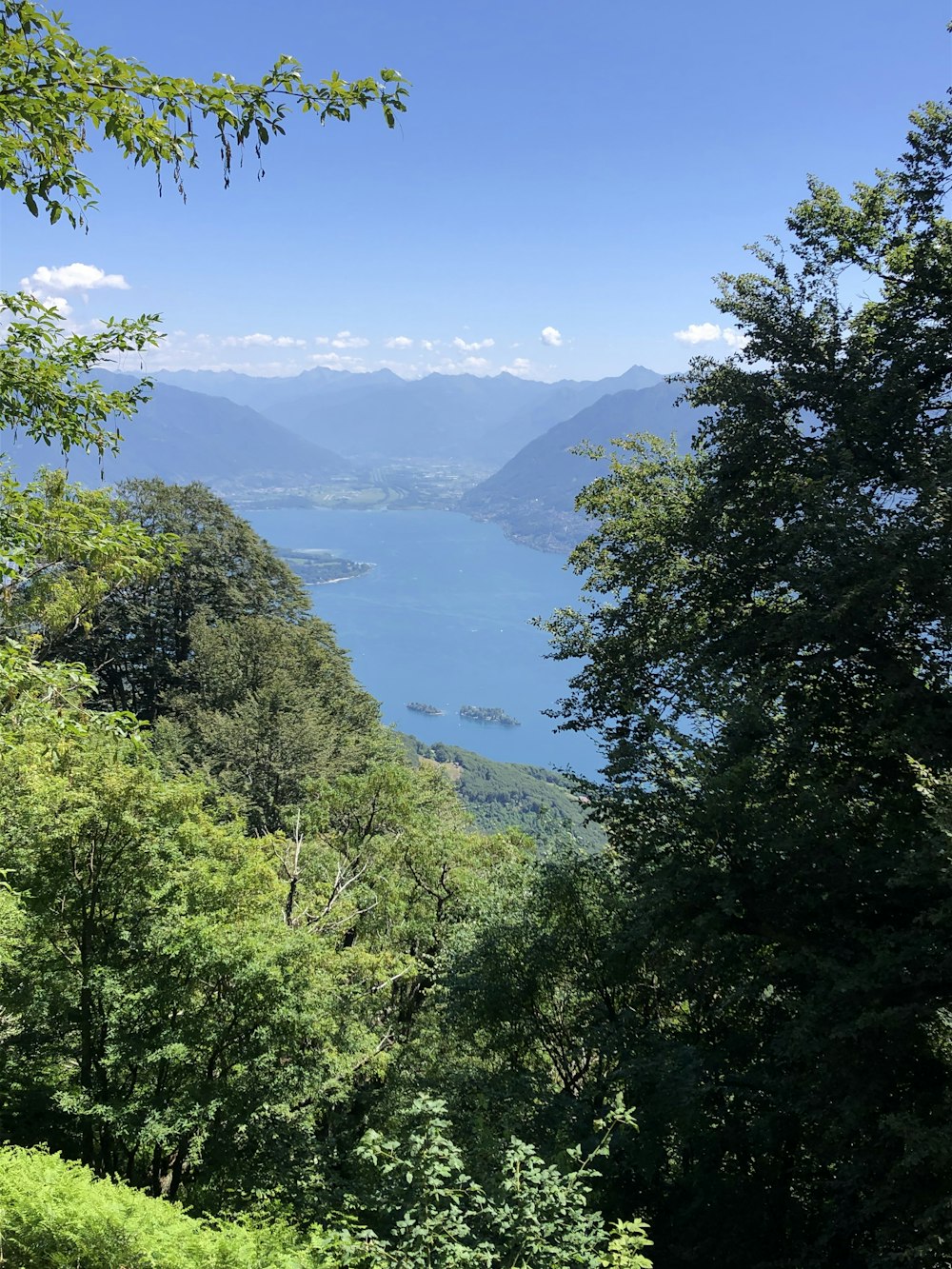 a view of a lake and mountains