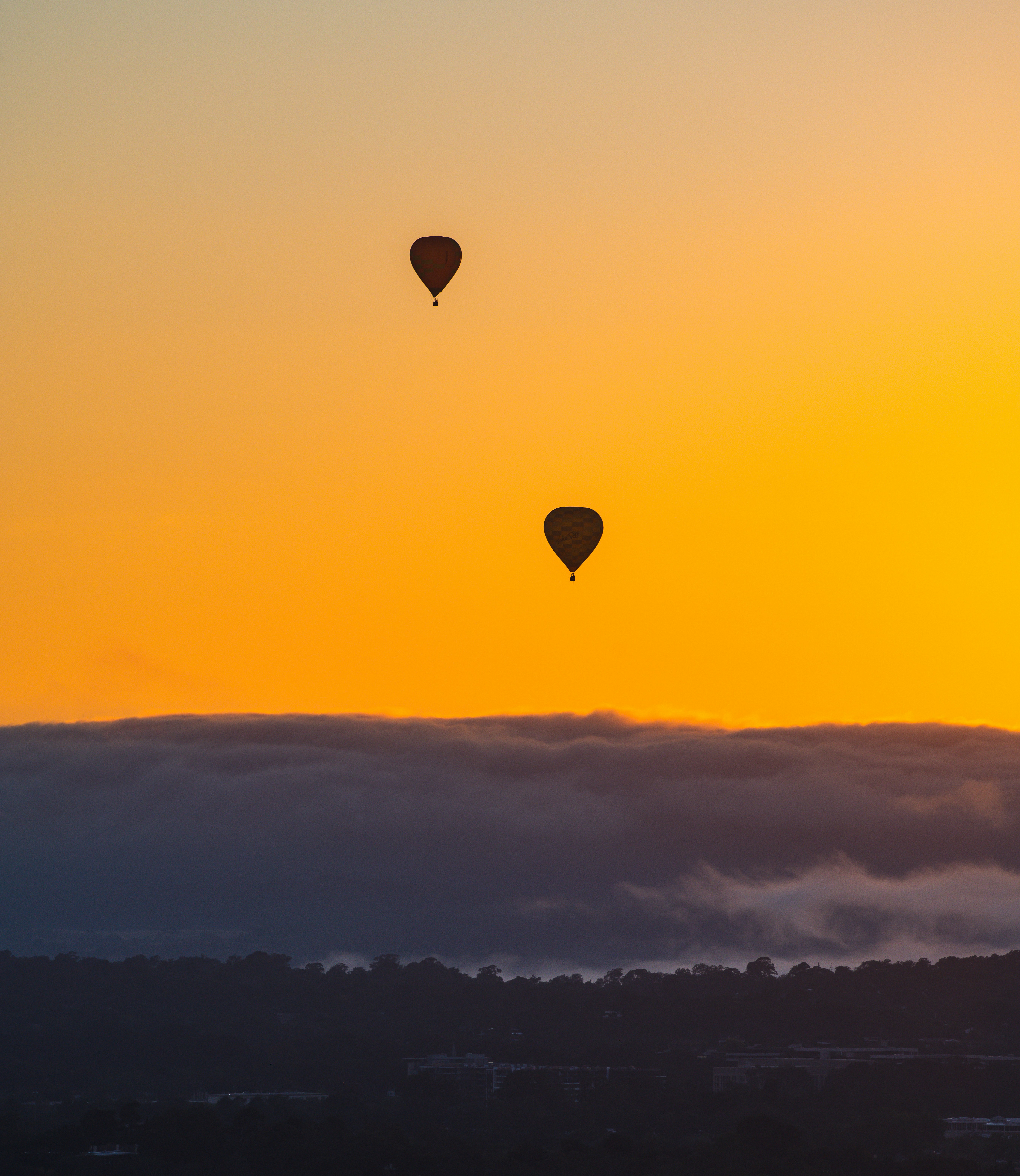 a couple of hot air balloons in the sky