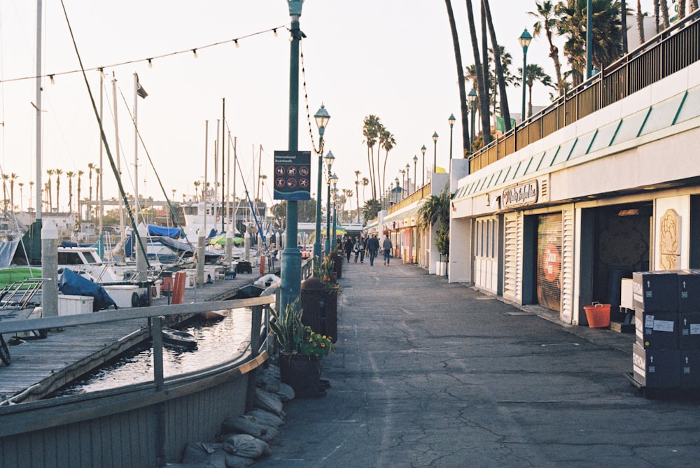 a row of boats docked at a marina