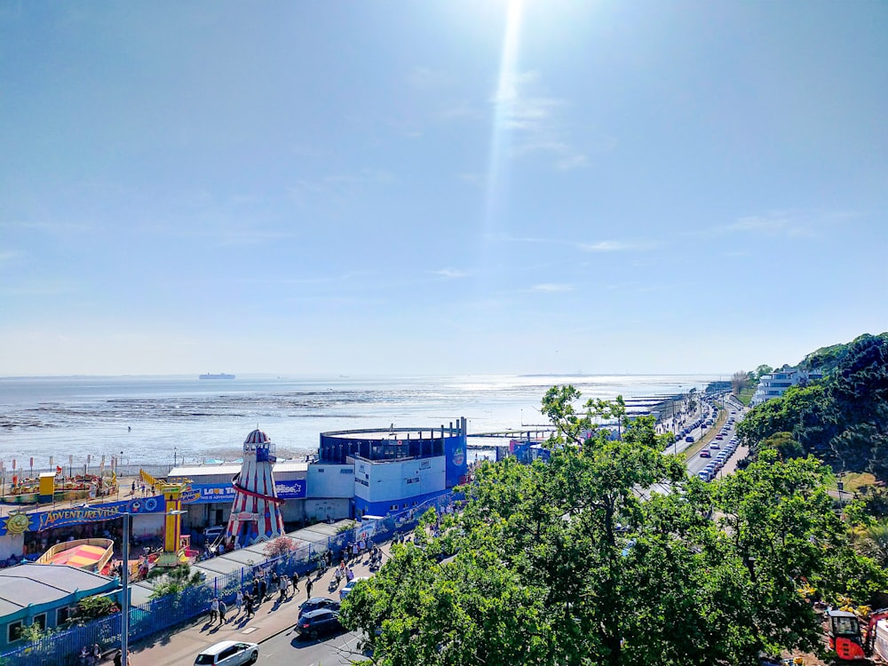 a view of a beach from a high point of view