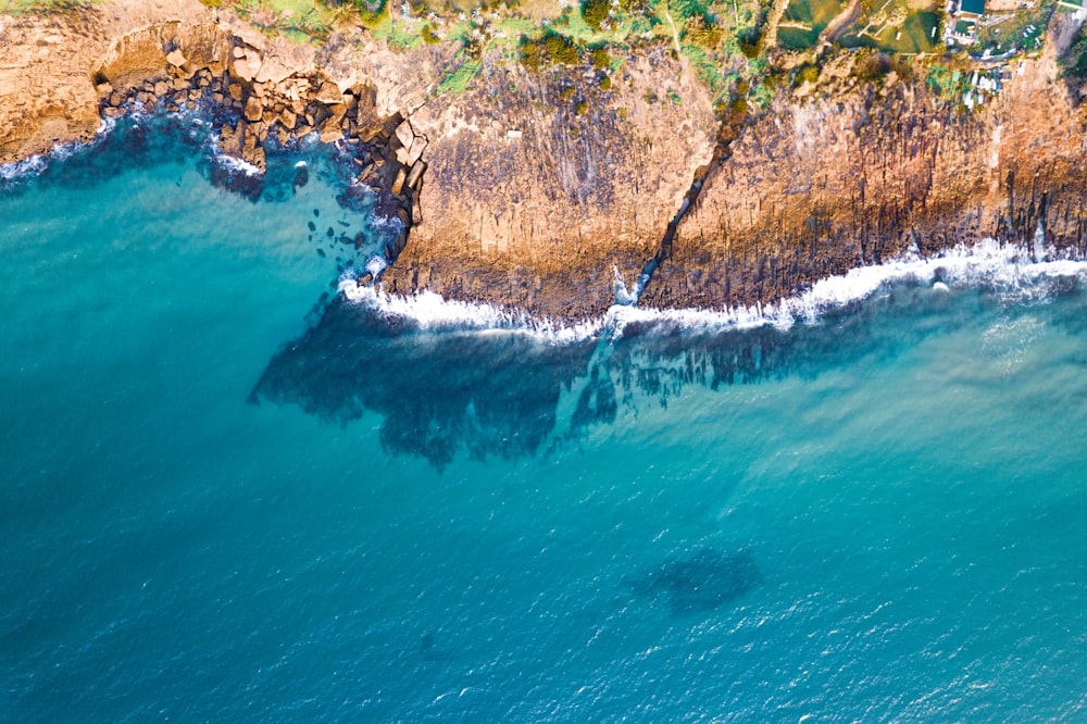 an aerial view of a body of water