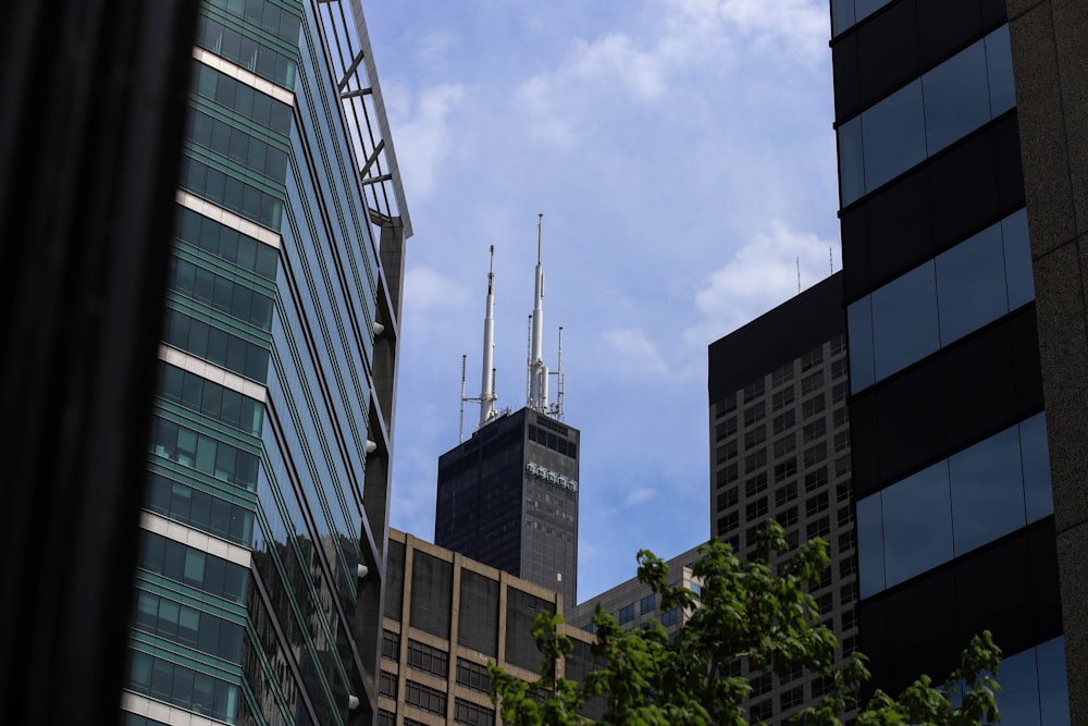 a view of a city with tall buildings