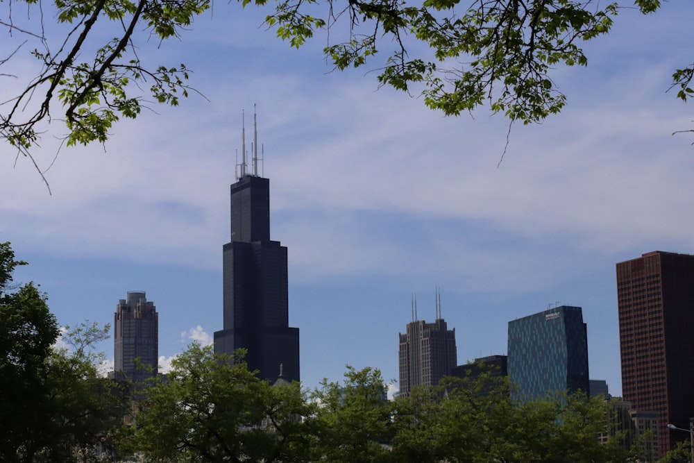 a view of a city with tall buildings