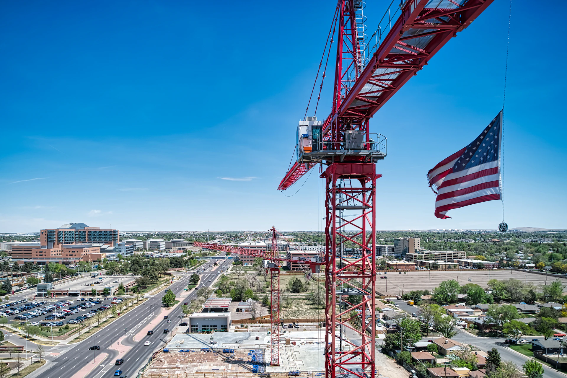 New residential construction on the Front Range, with framing and building cranes