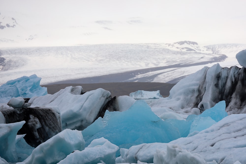 a large group of ice formations in the snow