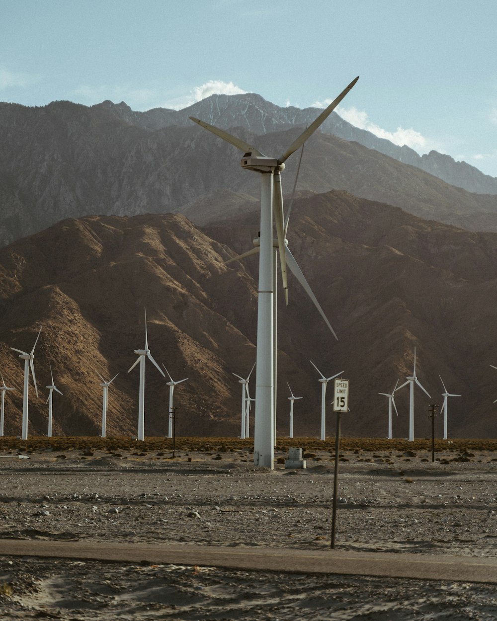 a wind farm in the middle of a desert